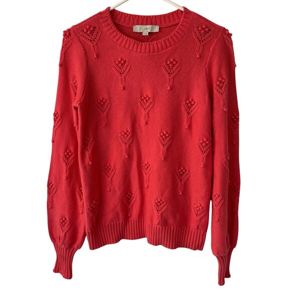 LOFT Women’s XS Pink Textured Knit Sweater Cotton Blend Crewneck Boho NWT - Picture 1 of 8